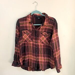 Sanctuary Plaid Long Sleeve Button Up Shirt Size Medium